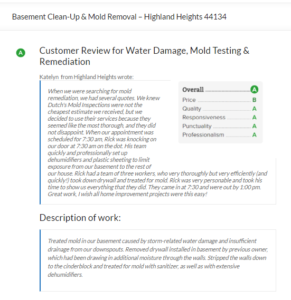 Heighland Heights Mold Inspection & Mold Removal Customer Review