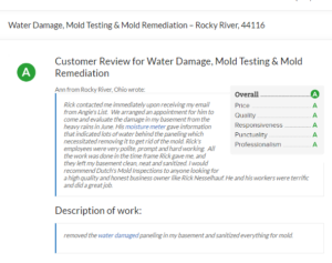 Rocky River Mold Inspection and Basement Clean-Up Customer Review