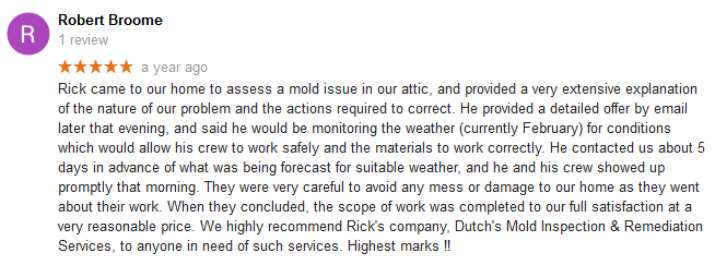 Google Review Dutch's Mold Inspection